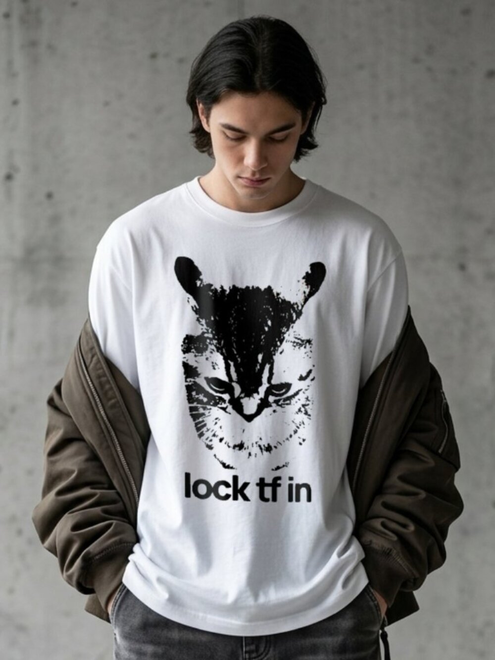 Lock TF In Cat Funny Meme Y2K Tee Shirt